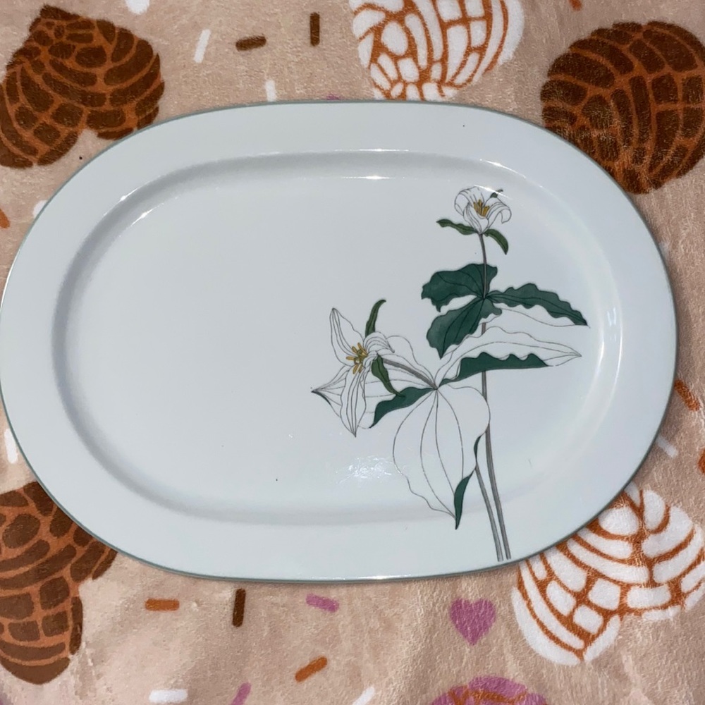 Vintage Block Spal Watercolors Platter Trillium Print by Mary Lou Goertzen RARE